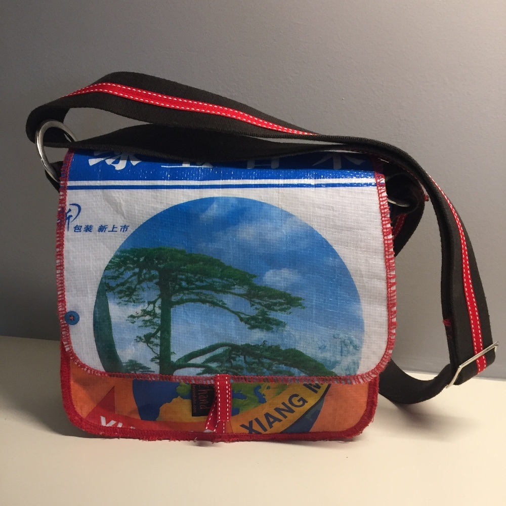 Rice Bags Converted into Durable Messenger Handbag